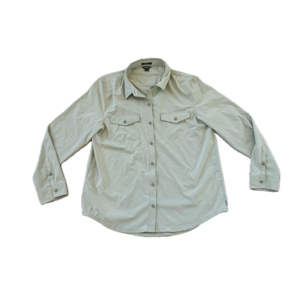 Eddie Bauer Large Womens Shirt Green Button Down Classic Fit Performance Hiking